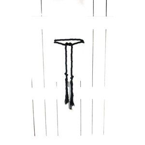 Black long woven braided rope knotted tassel chord tie belt